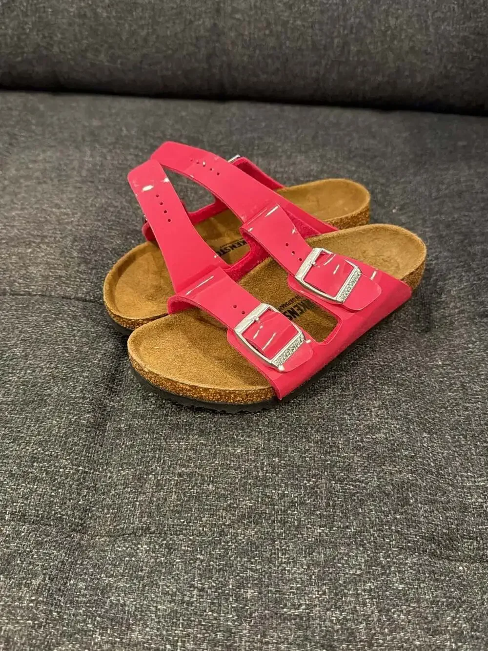 Birkenstock Kids Arizona Birko-Flor Patent Sandals Fuchsia Tulip Size 30